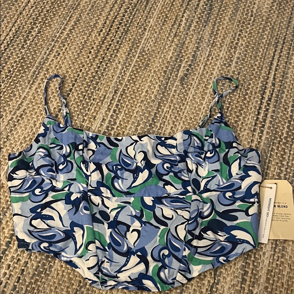 Floral Blue and Green Crop Top